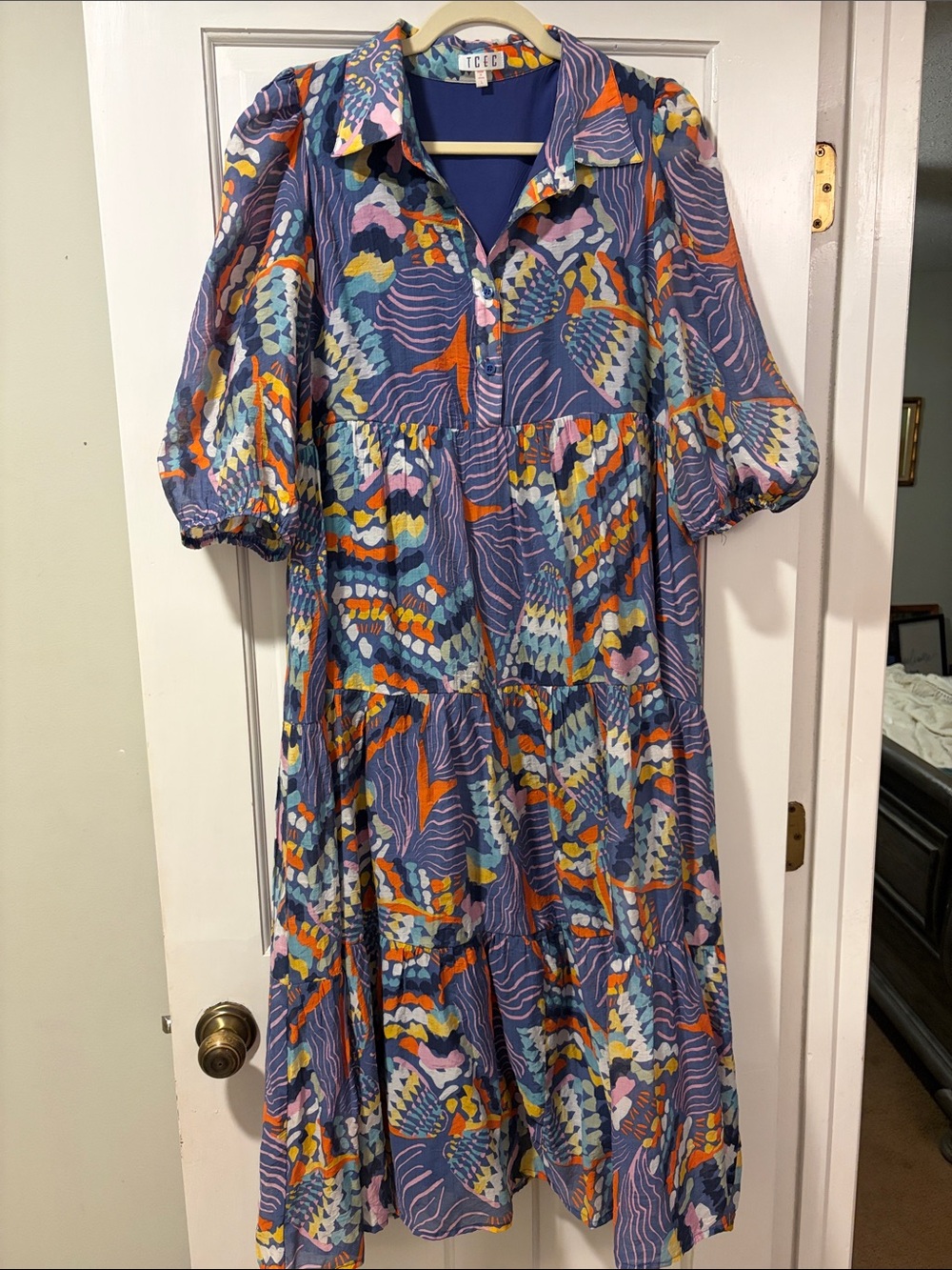 TCEC Lavender Multi-Color Tiered Button-Front Maxi Dress